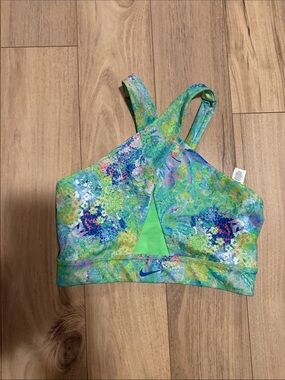 Nike Multicolor Green & Blue Floral-Print Sports Bra